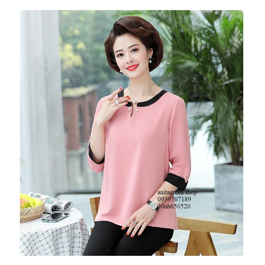 Nh650520-áo kiểu phối màu trung niên