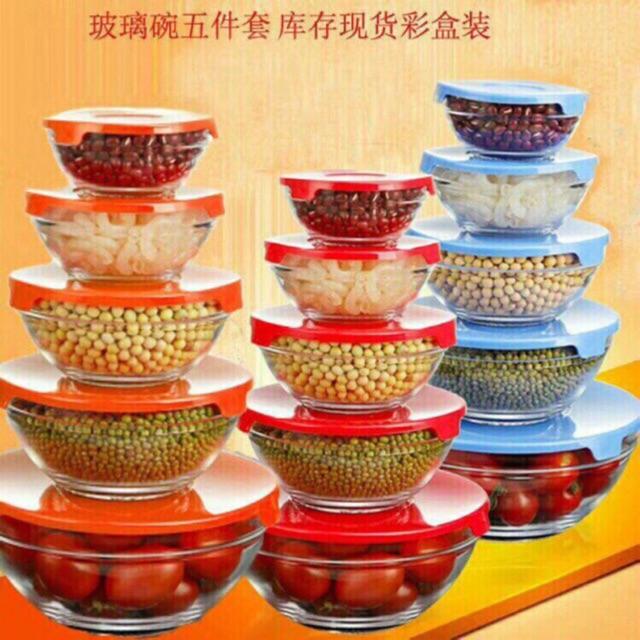 Bộ 5 bát thuỷ tinh có nắp đậy
