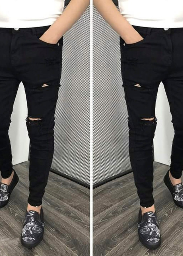 Quần Jean Nam Slimfit Đen Rách Nhiều