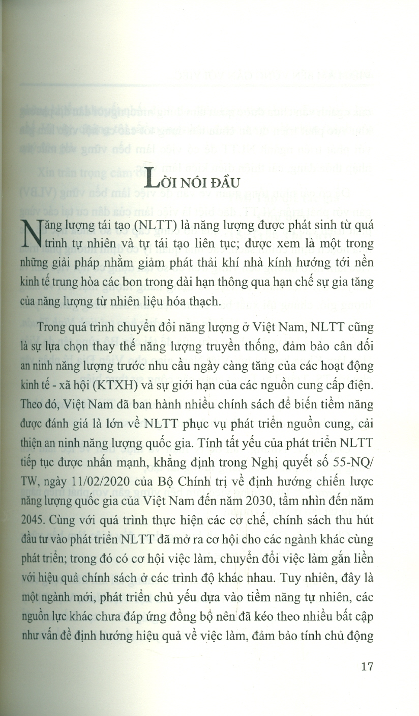 Việc Làm Bền Vững Gắn Với Việc Phát Triển Năng Lượng Tái Tạo (Nghiên Cứu Trường Hợp Tại Tỉnh Ninh Thuận) - TS. Trần Thị Tuyết chủ biên