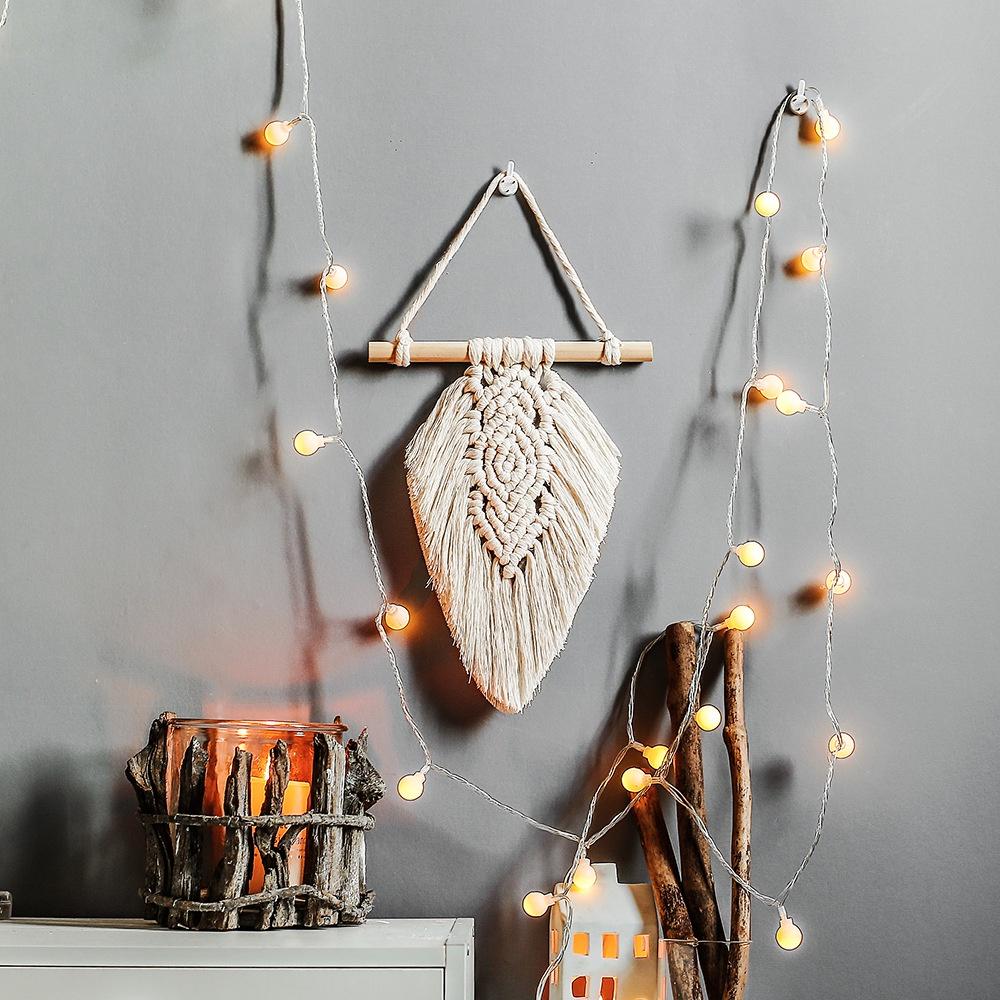 Lá macrame trang trí treo tường, Macrame lá 2 màu trắng, cam đất