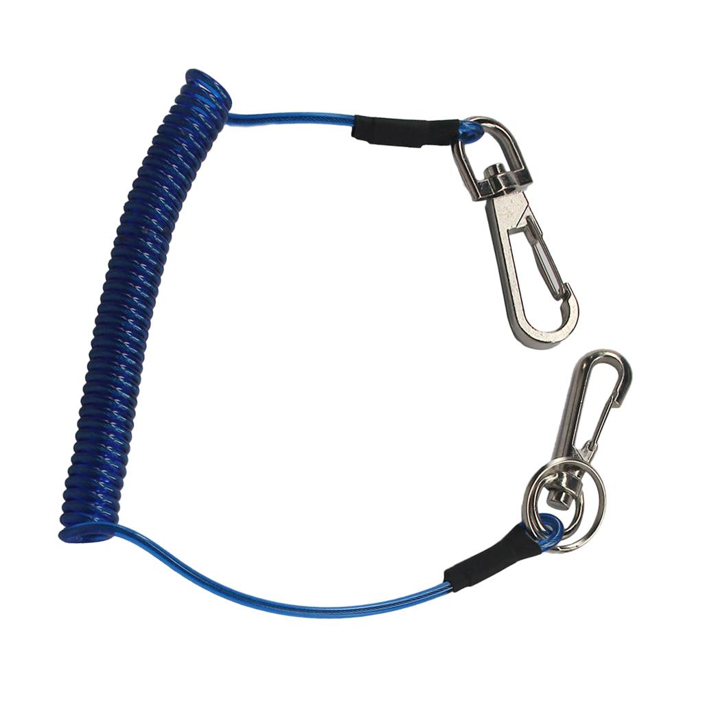 Retractable Coiled Fishing Lanyard Steel Wire Pier Rope Tether Blue