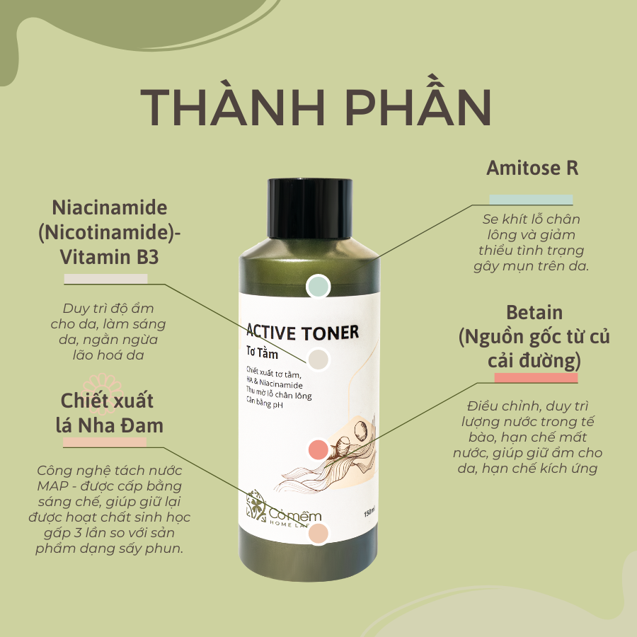 Active Toner Tơ Tằm Thu Mờ Lỗ Chân Lông Cỏ Mềm 150ml