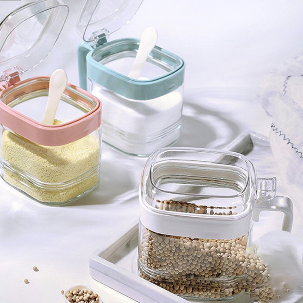 Set hũ đựng gia vị HOKORI nhựa trắng trong suốt kèm muỗng
