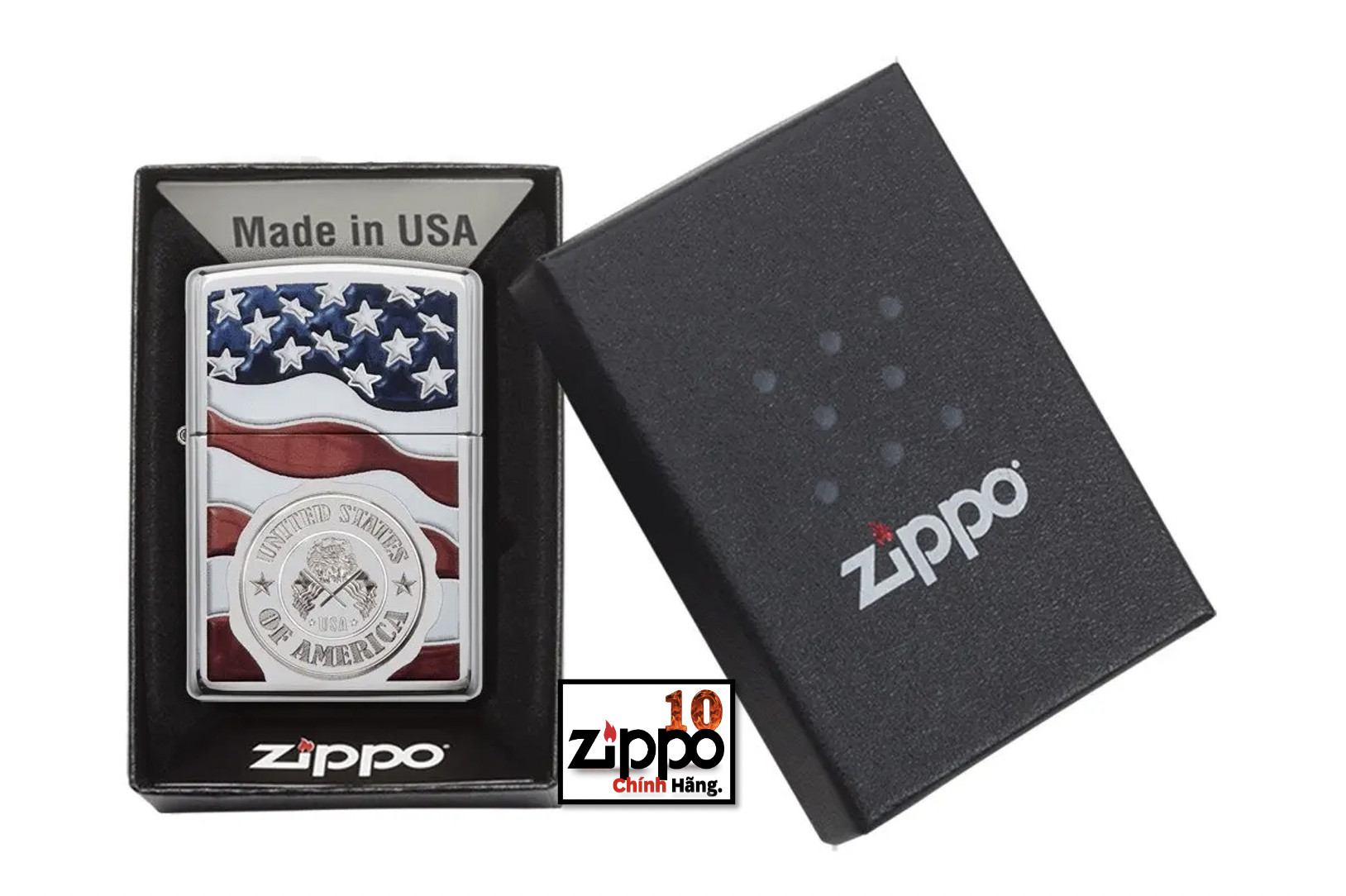 Bật lửa ZIPPO 29395 American Stamp on Flag - Chính hãng 100%