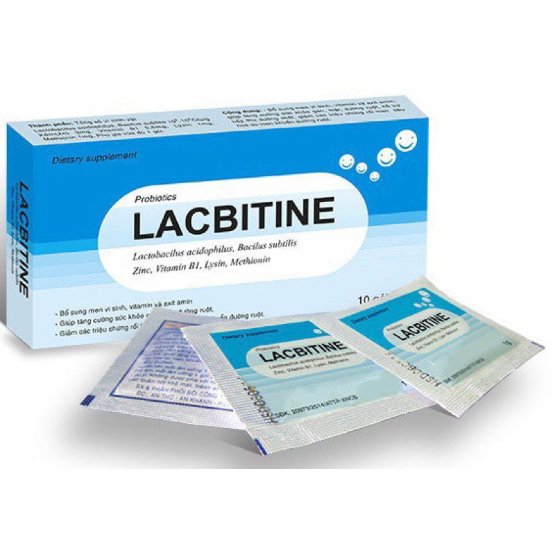 Men tiêu hoá Lacbitine hộp 10 gói, Vinaphar, hỗ trợ tiêu chảy, táo bón