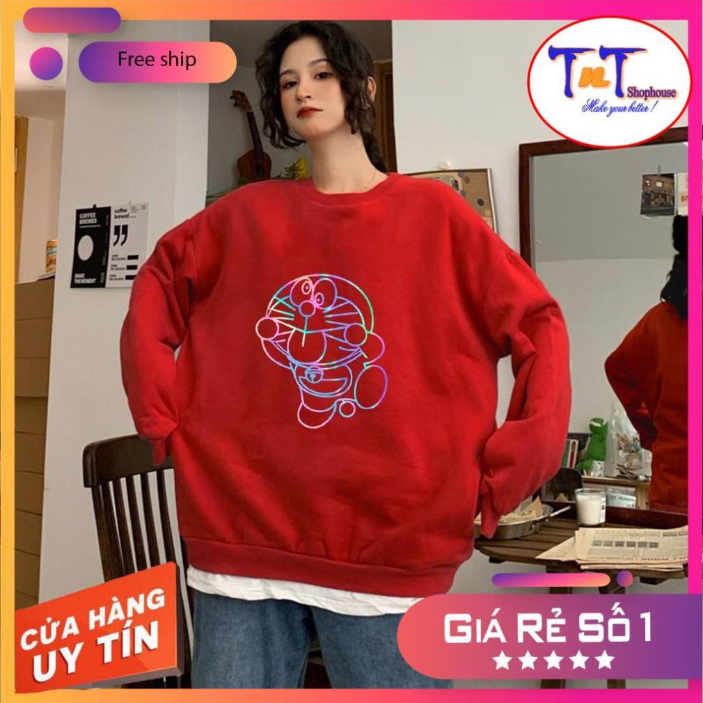 AS16 Áo Sweater Doremon Lè Lưỡi Phản Quang Áo Nỉ Dài Tay Unisex Nam Nữ, thời trang năng động