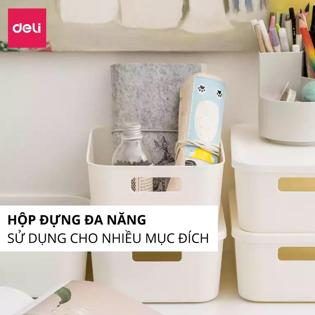 Hộp nhựa đựng đồ đa năng có nắp đậy cao cấp Deli - Đựng sách vở đồ cá nhân mỹ phẩm quần áo  - Nhiều size, kích cỡ lớn nhỏ , có tay cầm, phong cách Nhật Bản đơn giản, tiện dụng, vật liệu an toàn