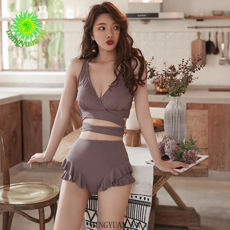 Bộ Đồ Bơi Màu Trơn Cổ V Gợi Cảm Cho Nữ