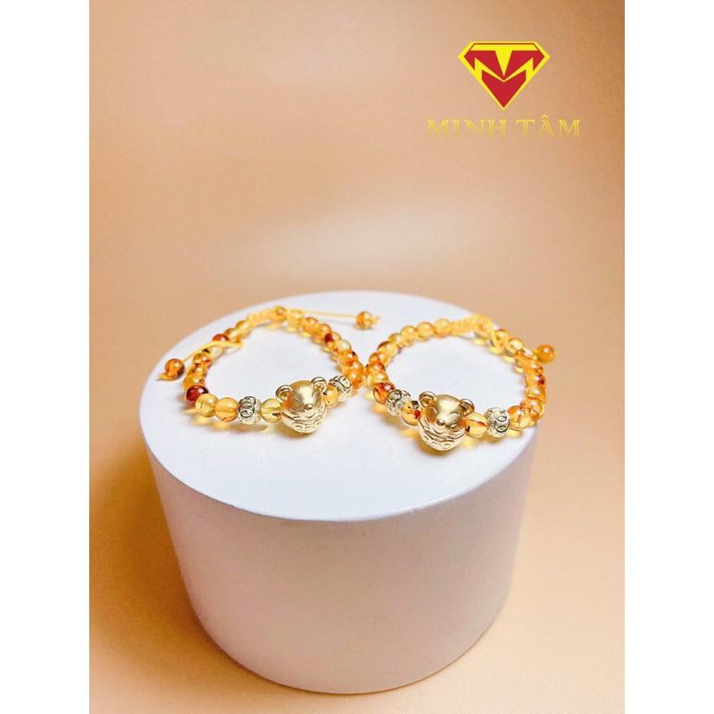 Vòng tay hổ phách con giáp Chuột bạc mạ vàng cho bé Minh Tâm Jewelry