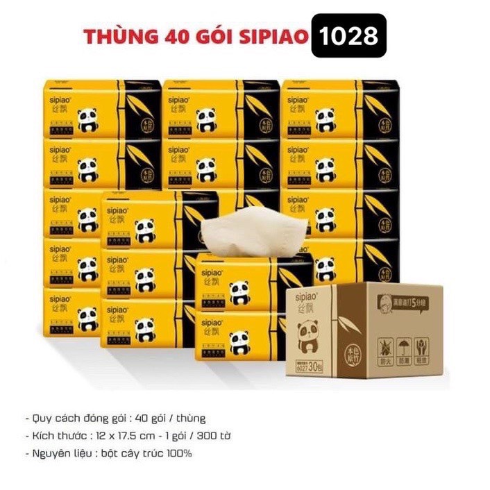 Thùng 40 Gói Giấy Ăn Gấu Trúc, Khăn Giấy Gấu Trúc Than Tre Mã Mới 1028 300 tờ/gói siêu tiết kiệm