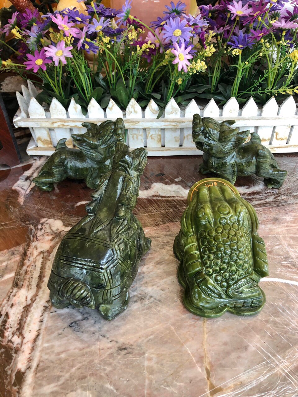 Bộ combo Tỳ Hưu, Cóc Ba Chân, Cóc Ngậm Tiền, Thiềm Thừ và Long quy, rùa đầu rồng phong thủy chiêu nạp tài lộc đá ngọc Ấn Độ