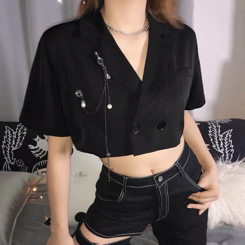 ÁO VEST CROPTOP 2 LỚP TAY NGẮN CỰC TRENDING