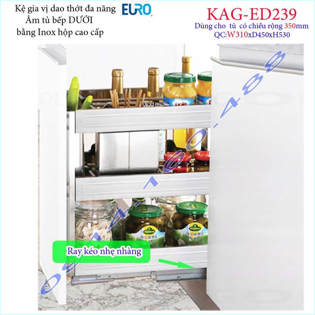 Kệ Gia vị 3 tầng Euro KAG-ED239, kệ đựng gia vị có ray kéo giảm chấn âm tủ bếp 35cm