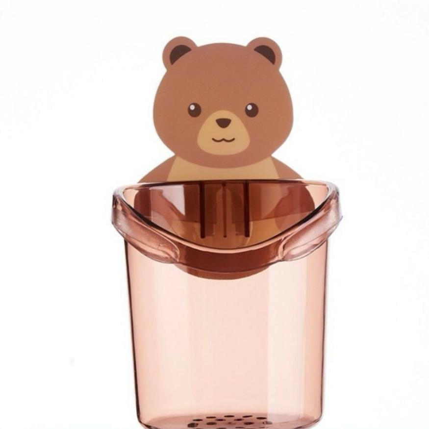 Cốc Đựng Bàn Chải, Kem Đánh Răng Hình Gấu Cute Dính Tường