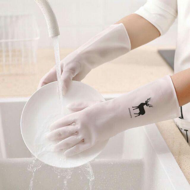 Găng tay cao su tẩy tế bào chết siêu dai ngắn con hươu rửa chén bát giặt giũ bảo vệ đôi tay MiibooShi SF749