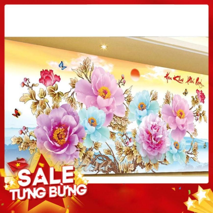 iii8219Tranh đính đá hoa mẫu đơn tuiiiệt đẹp 150x70cm