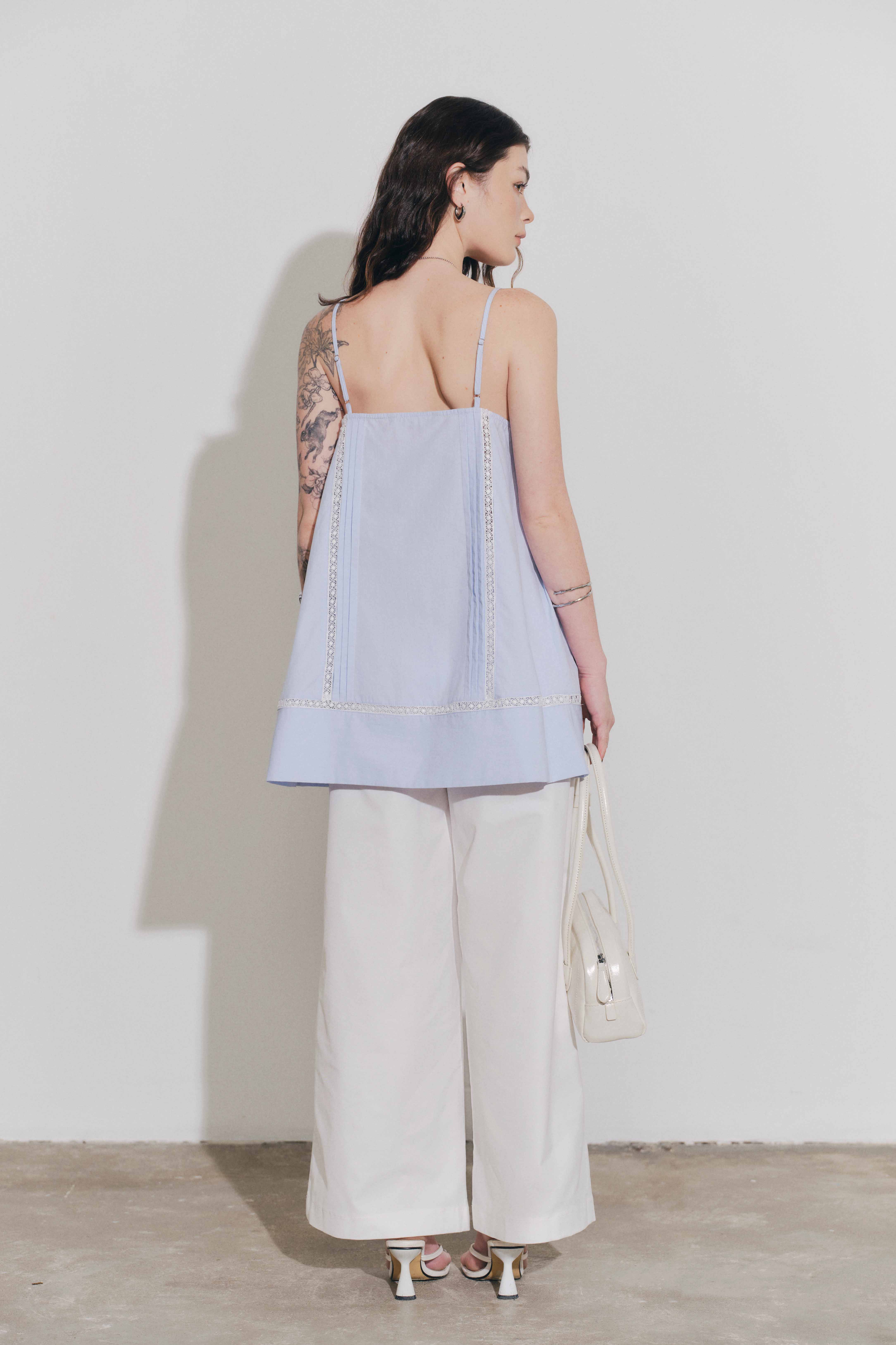 DOTTIE - Áo hai dây phối ren - Xanh biển - T1134