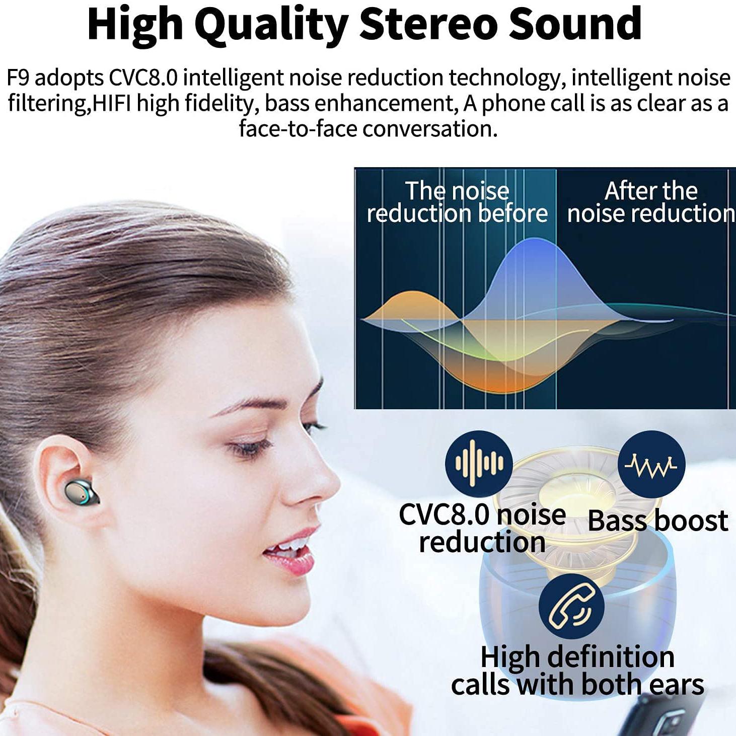 V5.1 F9 Tws Tai Nghe Không Dây Bluetooth Tai Nghe Nhét Tai Thể Thao Chống Thấm Nước Tai Nghe HiFI Stereo Arbuds Cho iPhone Xiaomi Android Pnhone