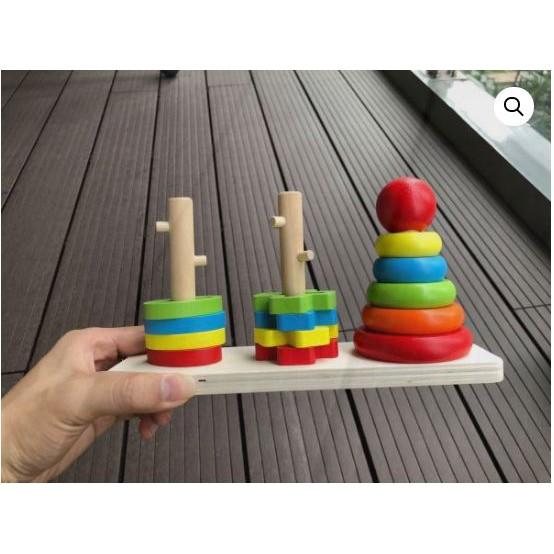 Rainbow Three Montessori- Thả hình khối cầu vồng ziczac 3 cọc
