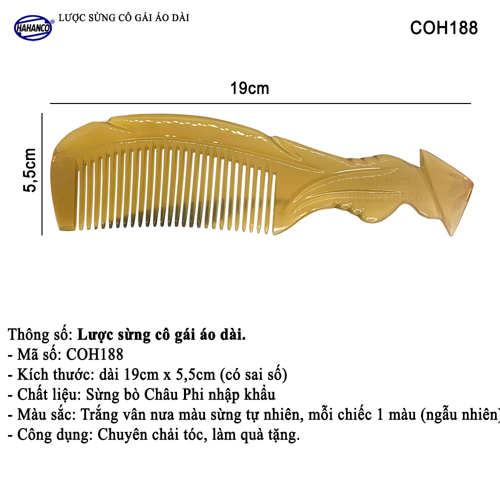 Lược Sừng Cô Gái Áo Dài Việt Nam (Size: XL- 19cm) COH188 - Quà Tặng Đầy Ý Nghĩa - chải tóc mỗi ngày giúp tóc suôn mượt - HAHANCO