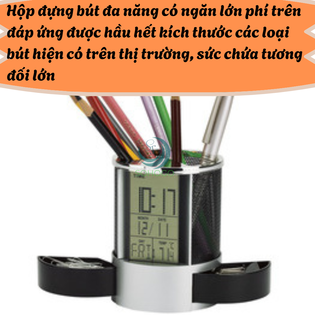 HỘP CẮM BÚT ĐA NĂNG KÈM ĐỒNG HỒ ĐIỆN TỬ HỘP BÚT ĐA NĂNG 3 TRONG 1 – ĐỒNG HỒ, LỊCH &amp; NGĂN ĐỰNG TIỆN LỢI