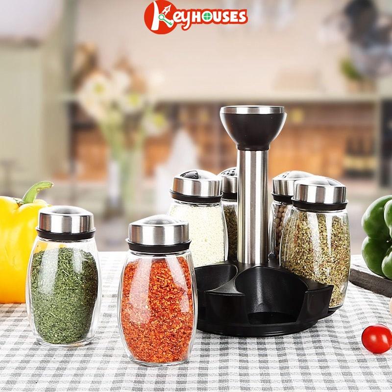 Set 6 Hũ Đựng Gia Vị Xoay 360 Độ - Lọ Để Gia Vị 120ml