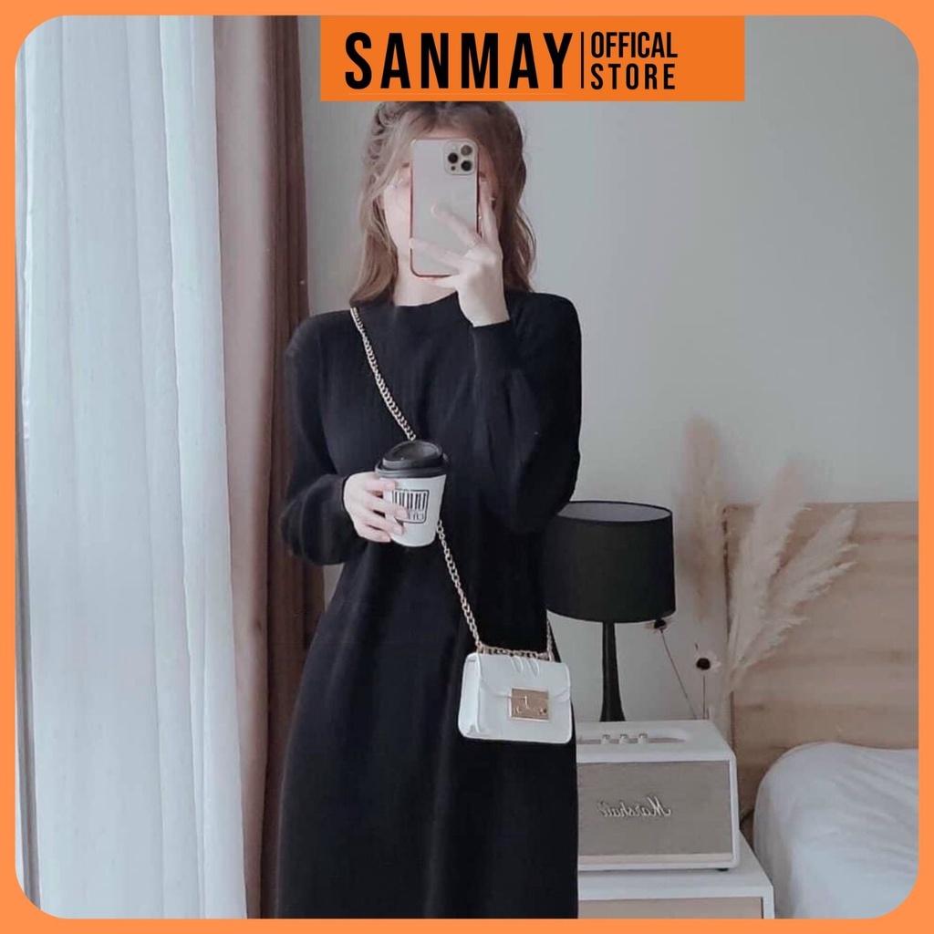Váy Len Suông Thun Nữ Dáng Dài Trơn SANMAY Đầm Đi Dự Tiệc Cưới Chơi Cao Cấp Thiết Kế Hàn Quốc Công Sở Trắng Đen VD013
