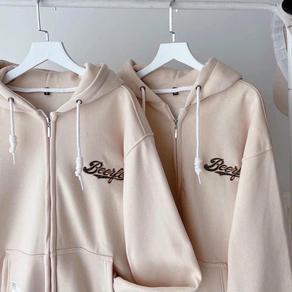 Áo Khoác Nỉ Hoodie Dây Kéo Phối Logo Trước Sau Kèm Quả Bóng Mặc Chống Nắng , Thu Đông Siêu Xinh