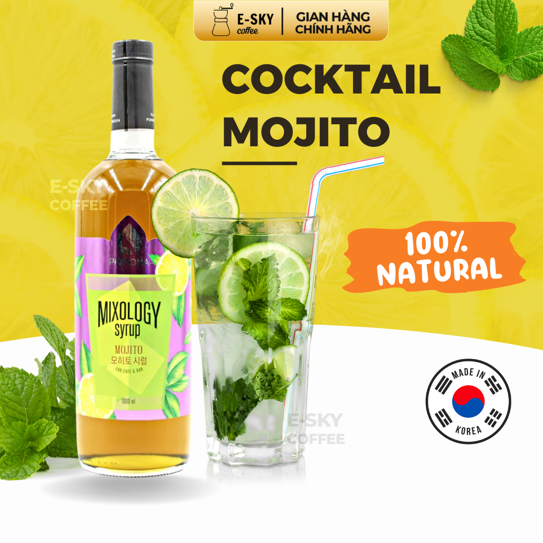 Siro Mojito Pomona Mojito Syrup Nguyên Liệu Pha Chế Hàn Quốc Chai Thủy Tinh 1 Lít