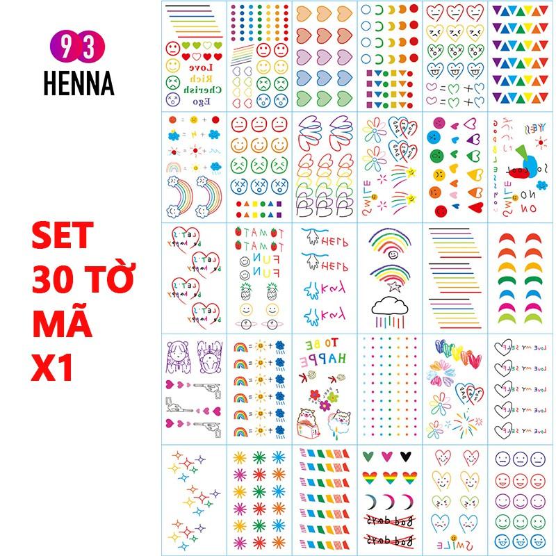 Set 30 hình xăm dán  trái tim nhiều màu tạm thời xinh xắn thời trang dùng trang trí cơ thể ngẫu nhiên