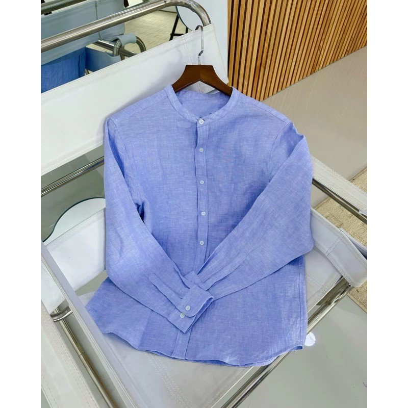 Áo sơ mi nam dài tay form rộng thiết kế cổ trụ nam tính, trẻ trung MS04