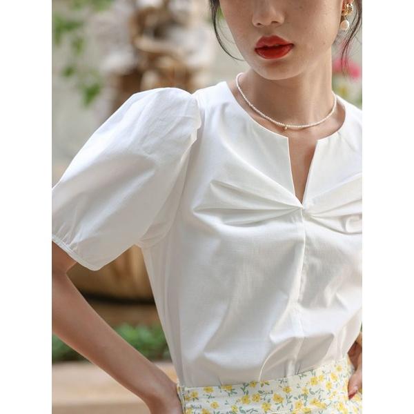 Áo sơ mi thiết kế xoắn ngực tay bồng