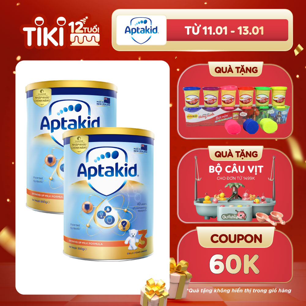 (Tặng bộ dụng dụng cụ bột nặn) Combo 2 Sữa bột Aptakid New Zealand hộp thiếc (900g) cho bé trên 24 tháng tuổi