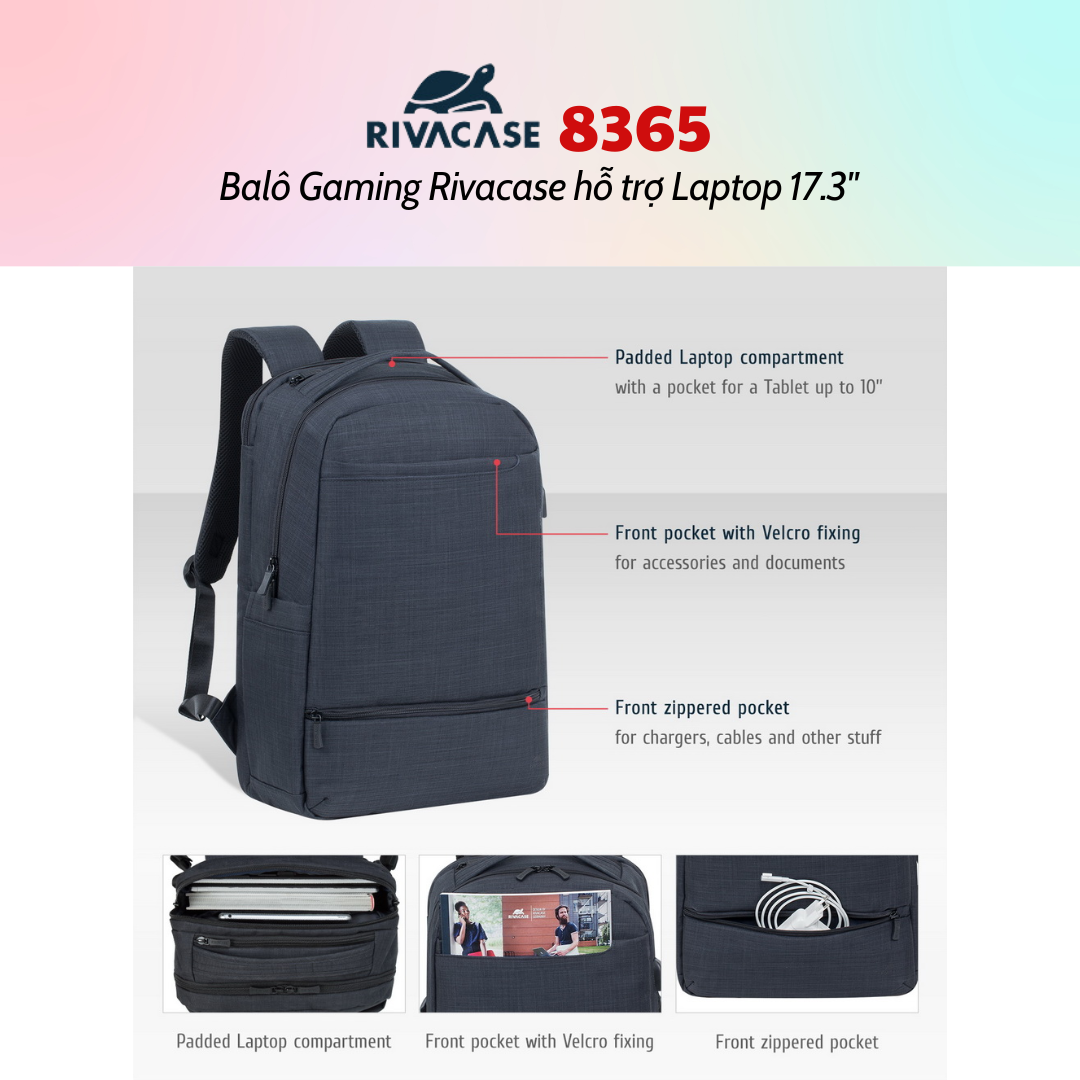 Balô Gaming Rivacase 8365 Để Vừa Laptop 17.3&quot; - Bảo Hành 24 Tháng - Hàng Chính Hãng