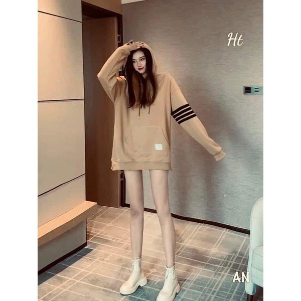 Áo hoodie Nâu 4 sọc tay mác túi H2A
