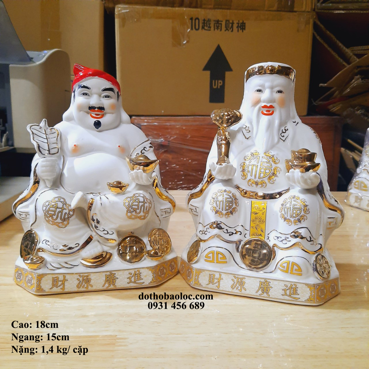 Cặp tượng thần tài ông địa sứ trắng 18cm