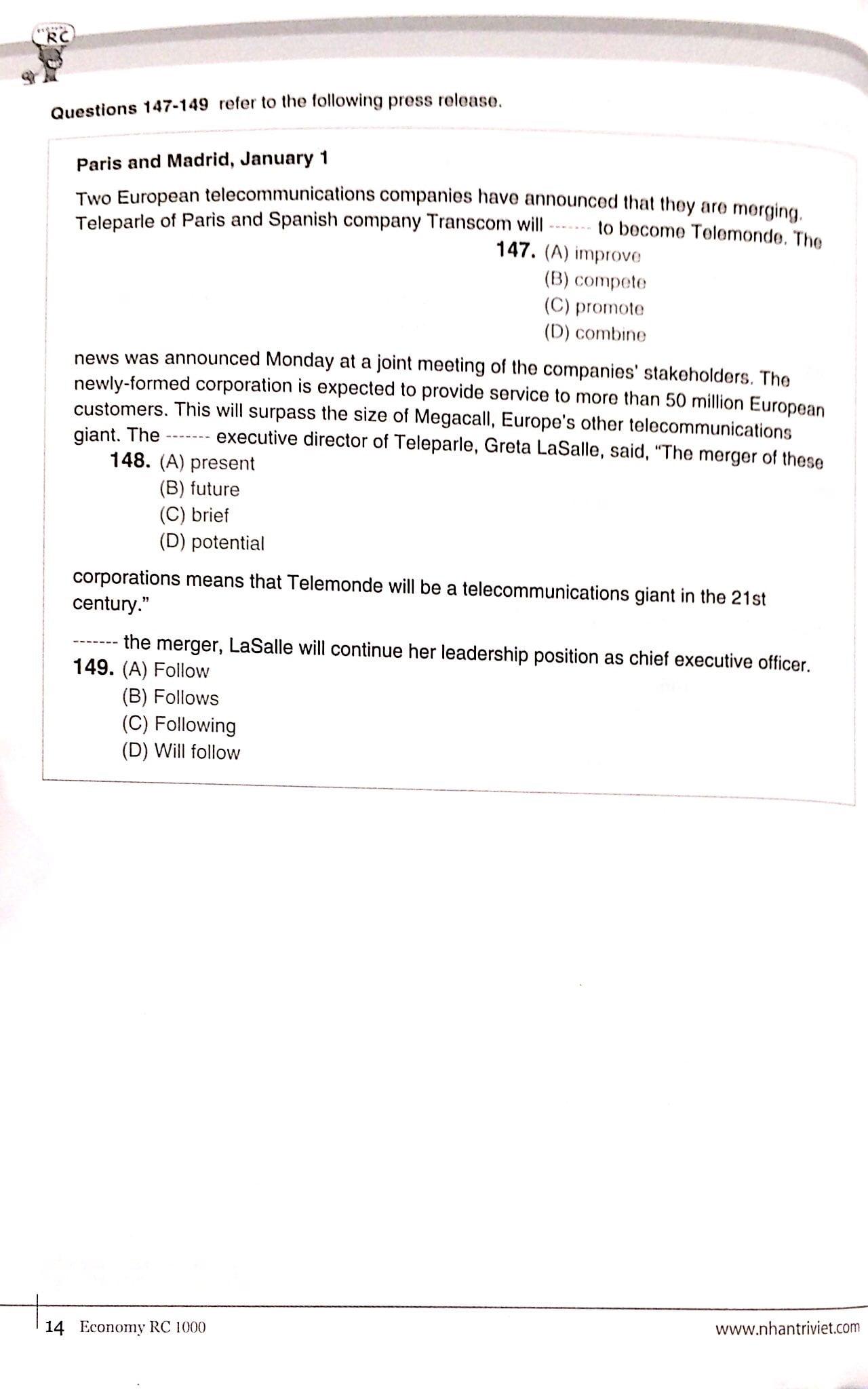 Economy TOEIC RC1000 Volume 2