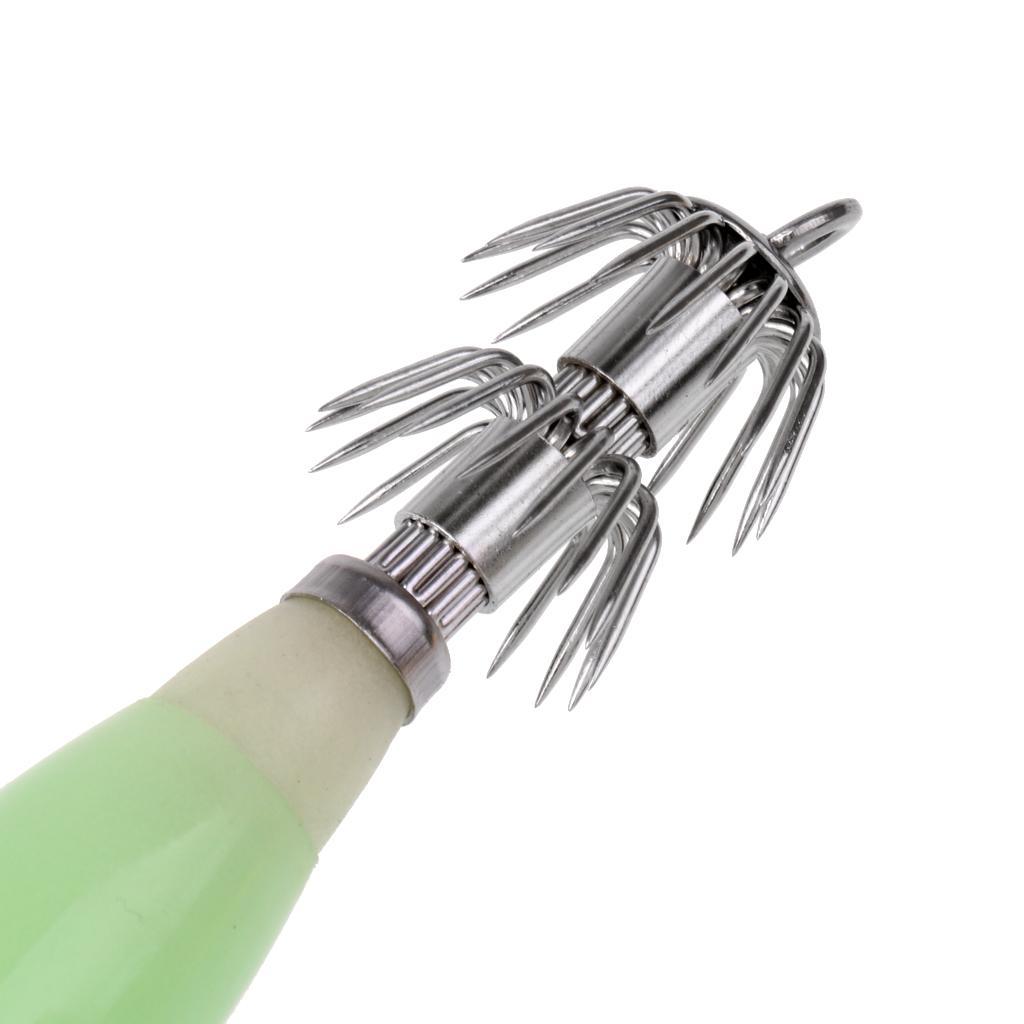 9.5cm / 3.7inch Luminous Squid Hook Umbrella Wood Shrimp Luminated Sea Fishing Fluorescent Squid Cuttlefish Sleeve Jig Fishing Lure
