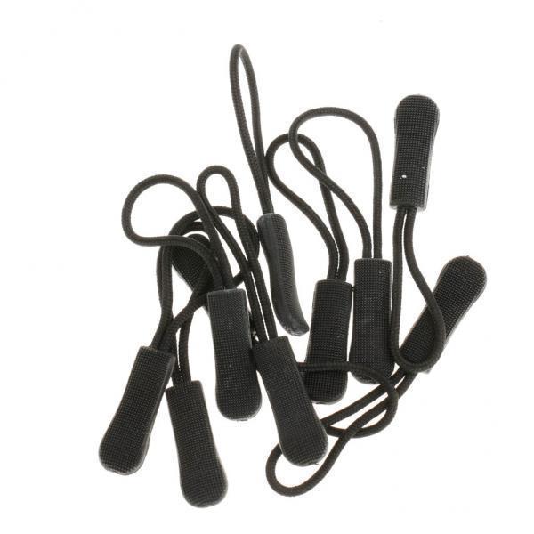 3-5pack 10pcs Zipper Pull Cord Zip Puller Fastener Slider Replacement Black
