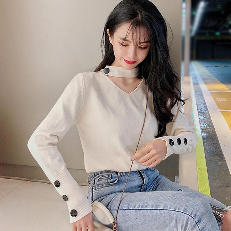 Áo Len Tay Dài Cổ Chữ V Form Rộng Phong Cách Retro