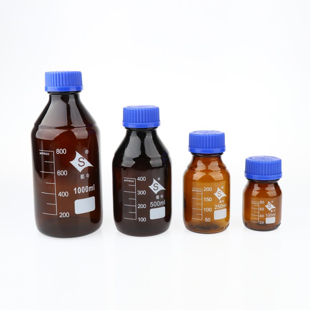 4XGraduated Round Glass Reagent Bottle With Scale Line Screw Cap 250ml+100mL