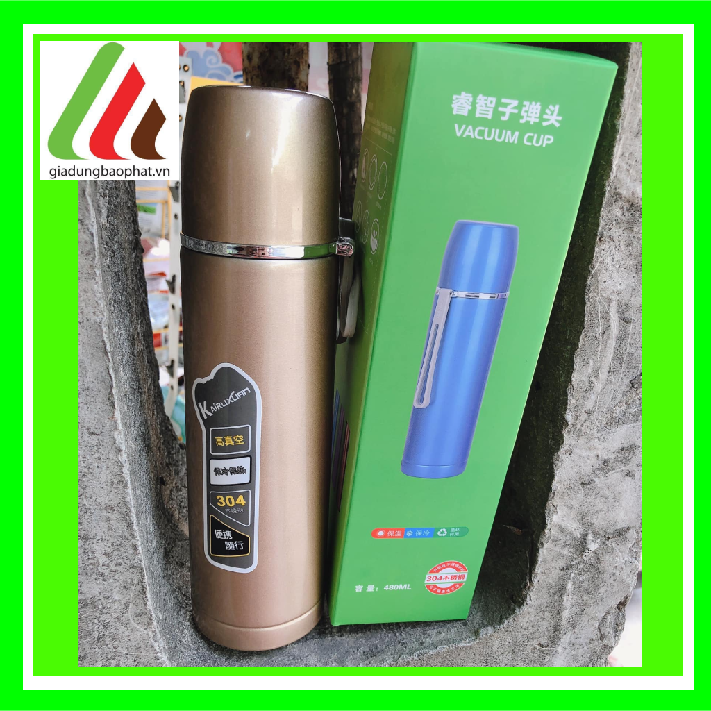 Bình giữ nhiệt Kairuxuan 500ml inox 2 lớp chân không cách nhiệt màu sắc trơn sáng sang trọng tiện lợi