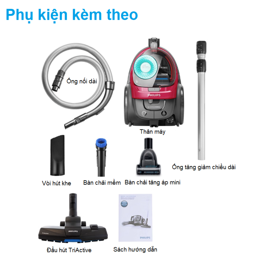 Máy hút bụi không túi Philips PowerPro Active FC8632, Serial 5000, công suất 1700W Công nghệ PowerCyclone 7 - HÀNG NHẬP KHẨU