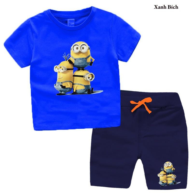 Bộ quần áo ngắn tay cho bé trai, bé gái, in 3 chú minion đáng yêu