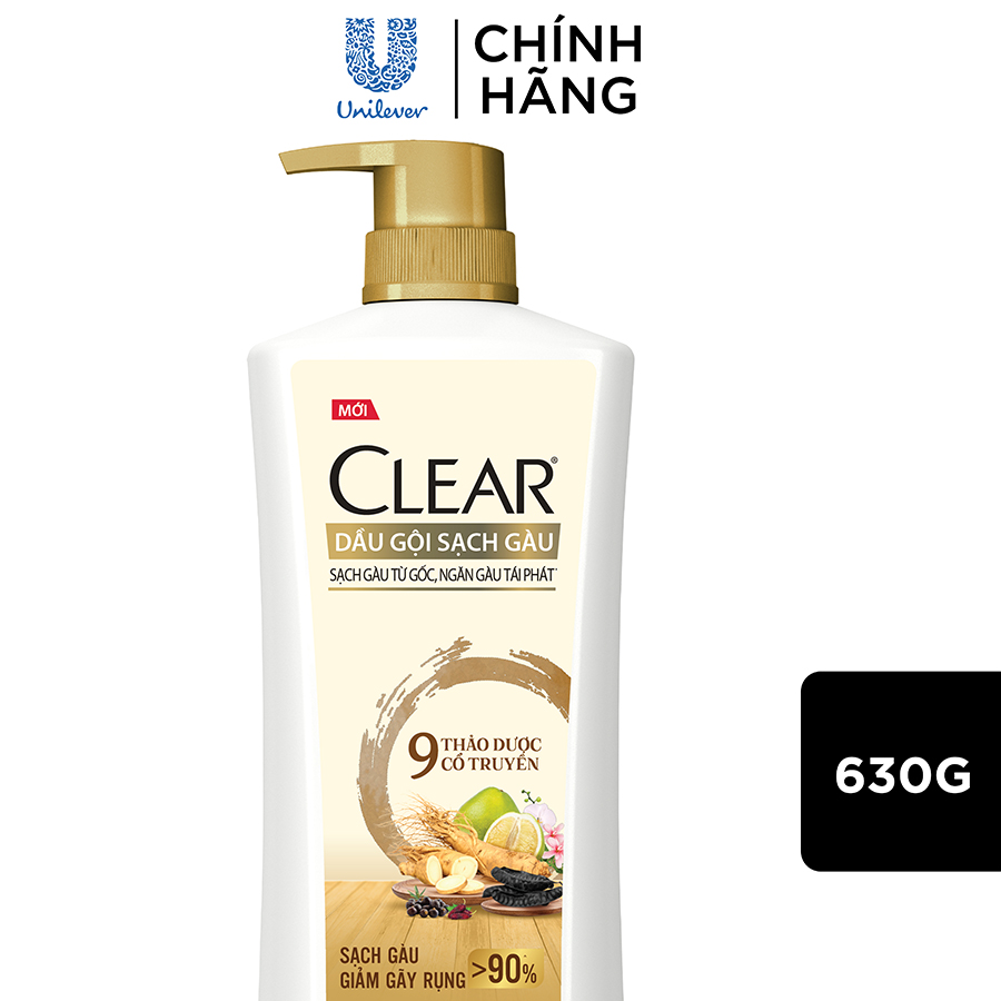 Dầu Gội CLEAR 9 Thảo Dược Cổ Truyền Sạch Gàu Giảm Gãy Rụng 630G