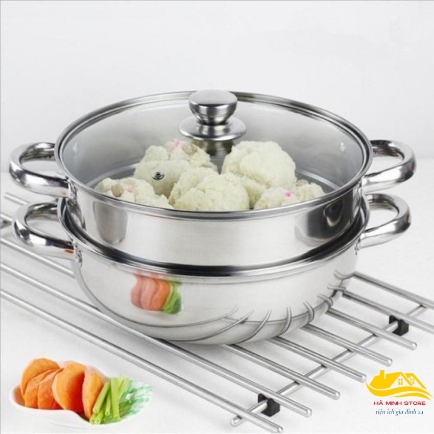 Nồi hấp 2 tầng inox đường kính 28cm, nồi hấp bánh bao, Xửng hấp 2 tầng đa năng phù hợp với các loại bếp Hà Minh Store