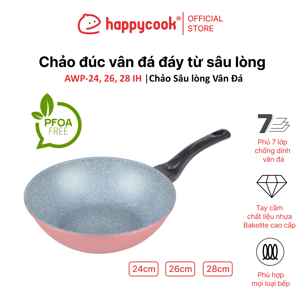 Chảo sâu vân đá đáy từ Happy Cook Aura 24cm AWP-24IH – 28cm