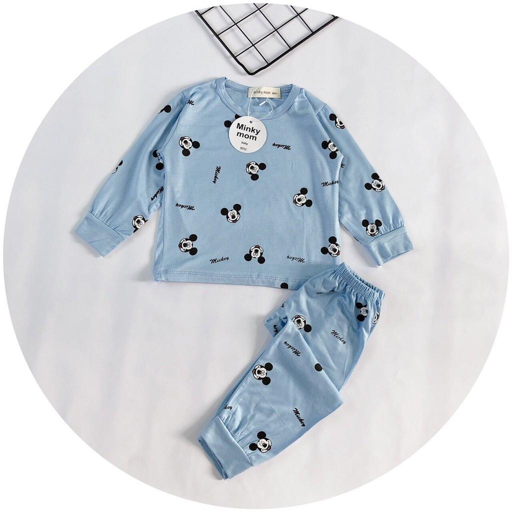 Bộ Dài Tay Minky Mom Chất Thun Lạnh Họa Tiết Mickey Dễ Thương Cho Bé