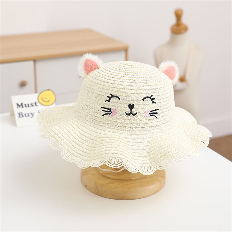 Nón cói đi biển chụp hình cho bé 2 - 12 tuổi - nón rộng vành cho bé - nón hình con mèo có tai cute cho bé gái ( tặng kèm 01 chiếc kẹp tóc đẹp)